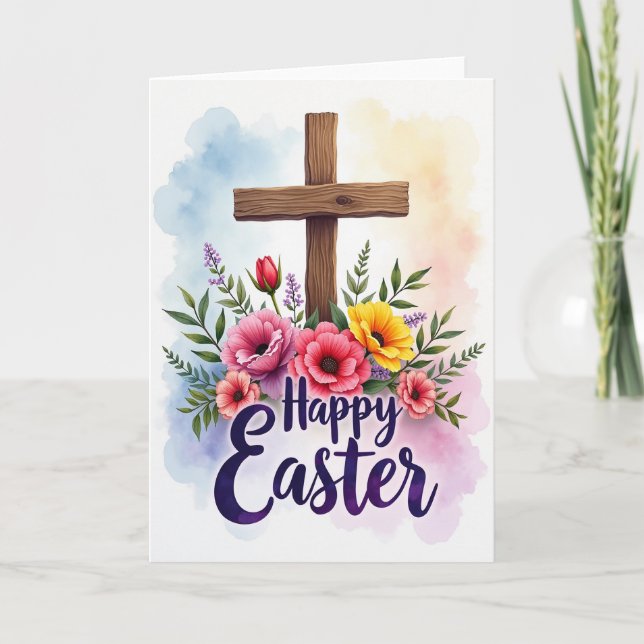 Easter Floral Cross Greeting Card (Front)
