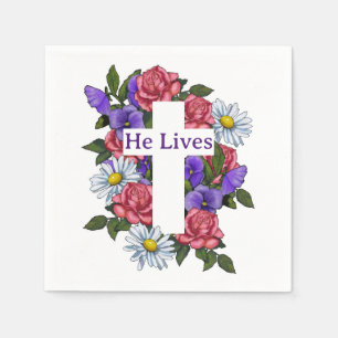 Easter Floral Cross He Lives Napkins