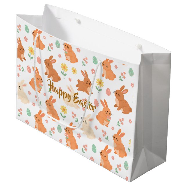Easter floral egg bunny pattern large gift bag (Front Angled)