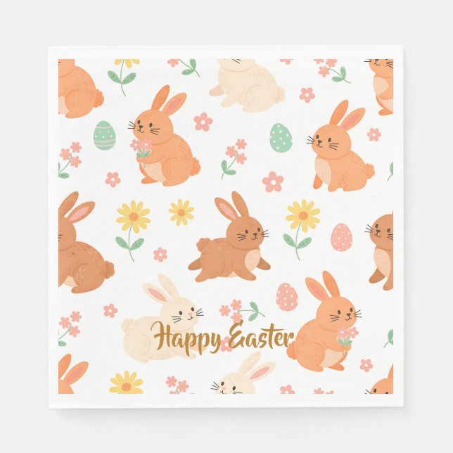 Easter floral egg bunny pattern napkins (Front)