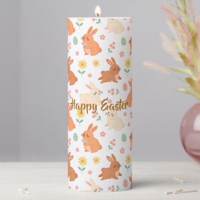 Easter floral egg bunny pattern pillar candle (In Situ)