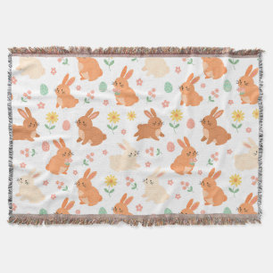 Easter floral egg bunny pattern throw blanket