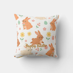 Easter floral egg bunny pattern throw pillow