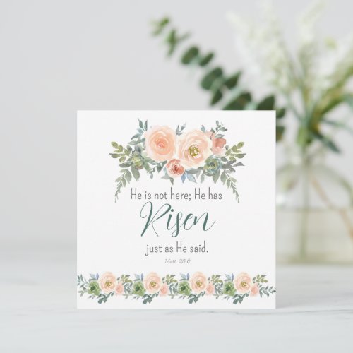 Easter Floral He has Risen Scripture Watercolor Holiday Card