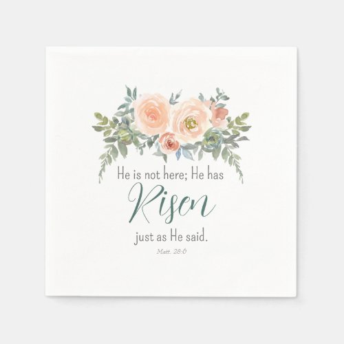 Easter Floral He has Risen Scripture Watercolor Napkins