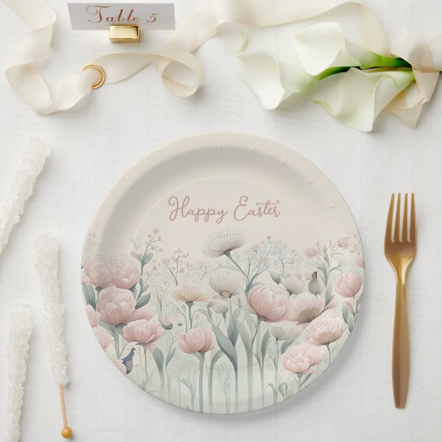 Easter Floral Meadow Art Print Paper Plates (Wedding)