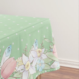 Easter Floral Pastel Green Polka Dots Tablecloth