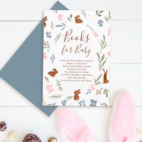 Easter floral rabbit baby shower bring a book enclosure card