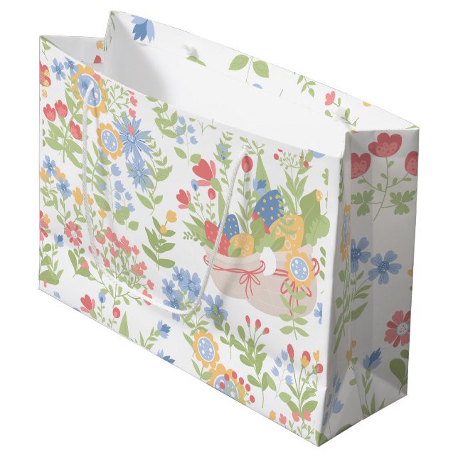 Easter Floral Spring Pattern Modern  Large Gift Bag (Front Angled)