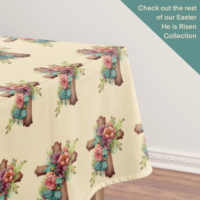 Easter Floral Watercolor Cross Pattern Tablecloth (Creator Uploaded)