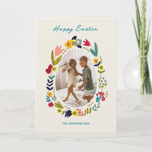 Easter floral wreath photo holiday card (Front)