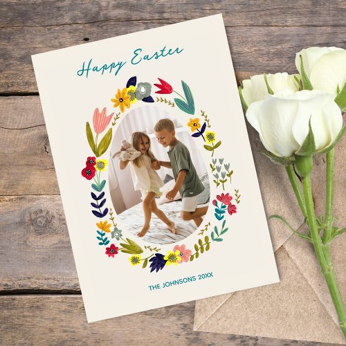 Easter floral wreath photo holiday card