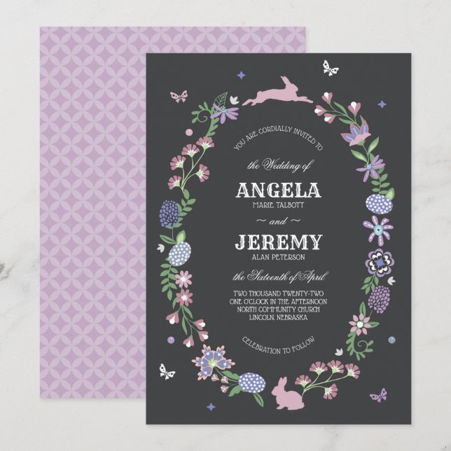 Easter Floral Wreath Wedding Invitation (Front/Back)