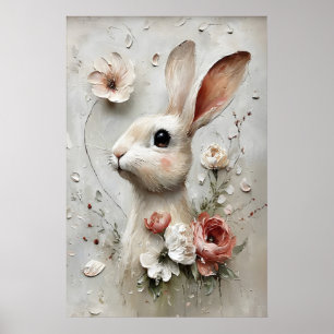 Easter Flower Rabbit Print, Spring Bunny Poster