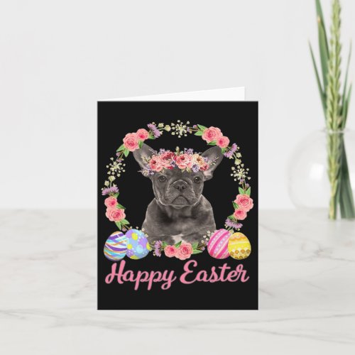 Easter Flower Wreath Eggs Grey French Bulldog  Card