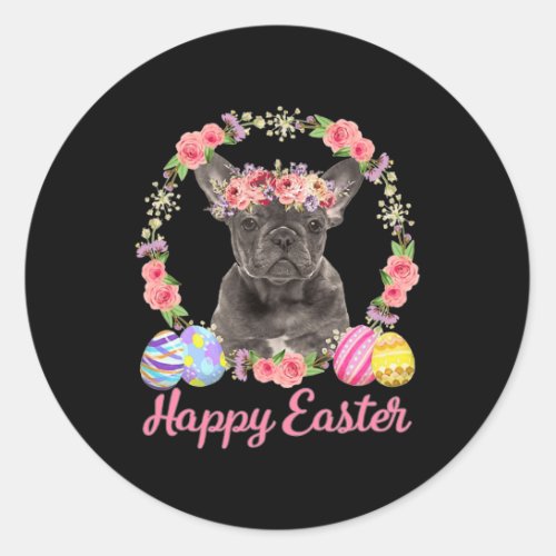 Easter Flower Wreath Eggs Grey French Bulldog  Classic Round Sticker