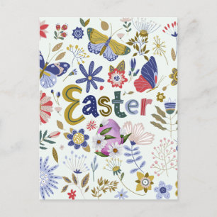 Easter Flowers and Butterflies Nature Postcard