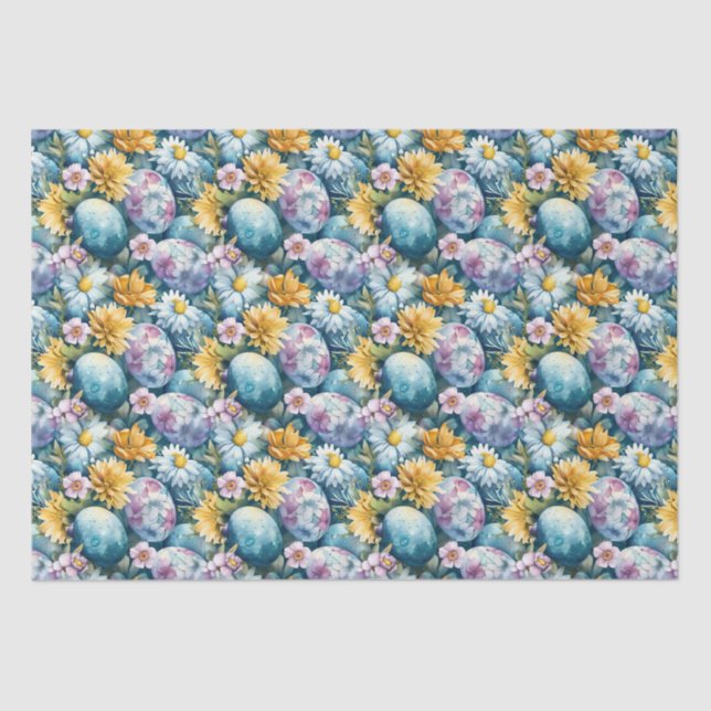 Easter Flowers And Colored Eggs Tissue Paper (Front)