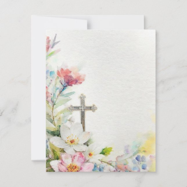 Easter flowers and cross blank stationery holiday card (Front)
