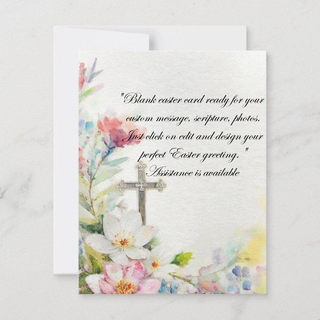 Easter flowers and cross blank stationery holiday card (Creator Uploaded)