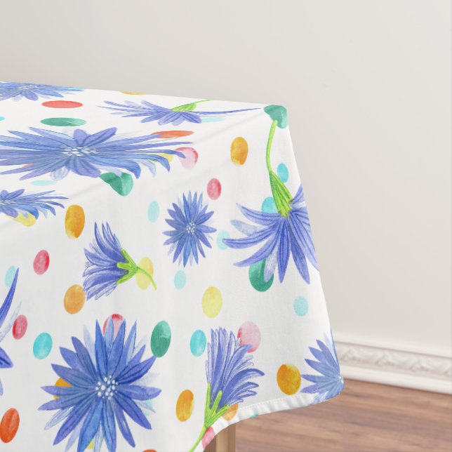 Easter Flowers and Eggs In Blue Tablecloth (In Situ)