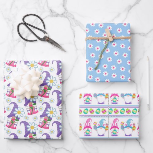 Easter Flowers And Gnomes Wrapping Paper Sheets