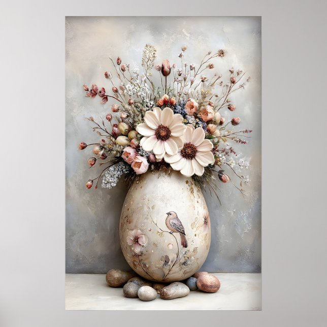 Easter Flowers Egg Print, Spring Vintage Printable Poster (Front)
