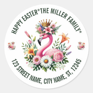 Easter Flowers Pink Flamingo Classic Round Sticker