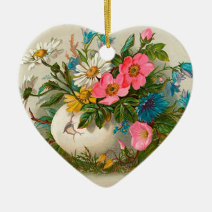 Easter Flowers Vintage Floral Art Ceramic Ornament