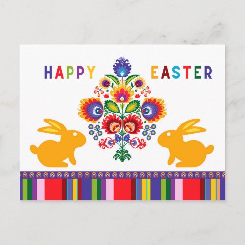Easter Folklore with 2 bunnies  Custom Text Postcard