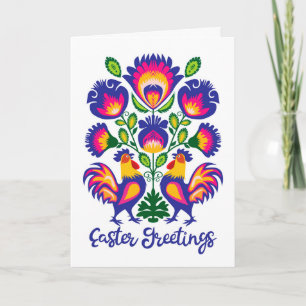 Easter Folklore with 2 Roosters Custom Folded Card