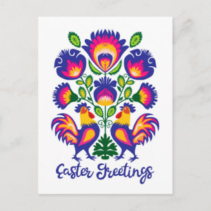 Easter Folklore with 2 Roosters Custom  Postcard
