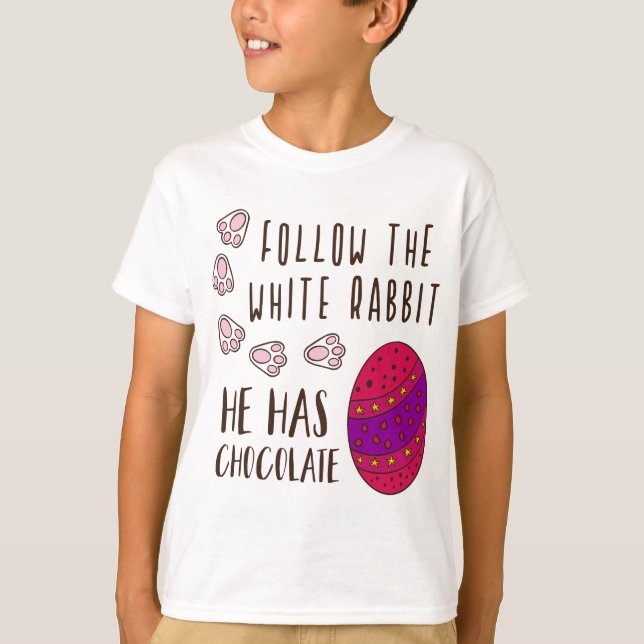Easter Follow The White Rabbit Funny Humorous Cute T-Shirt (Front)