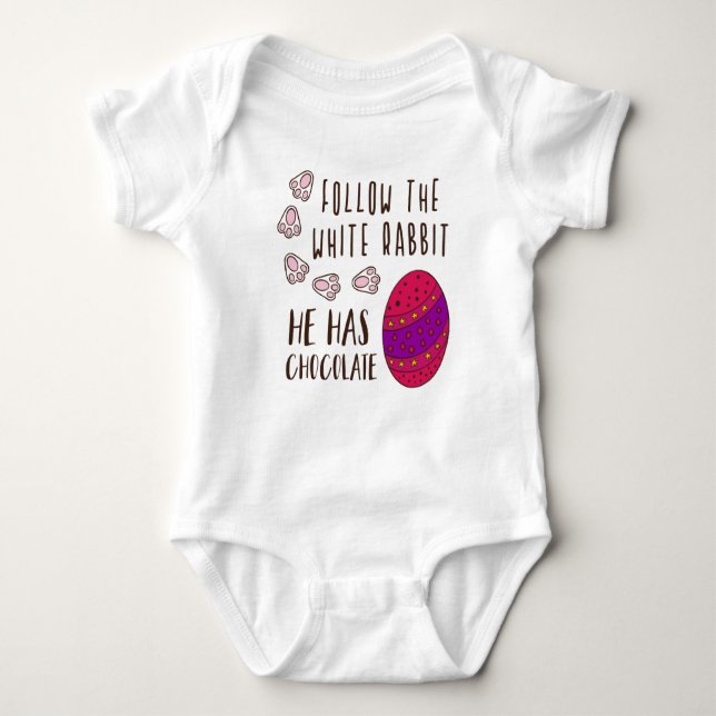 Easter Follow The White Rabbit Funny Saying Cute Baby Bodysuit (Front)
