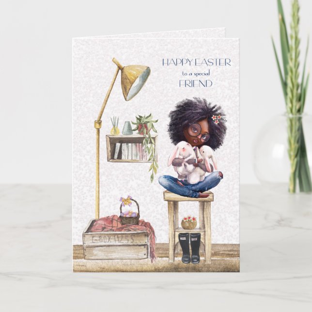 Easter for Friend African American Girl Card (Front)