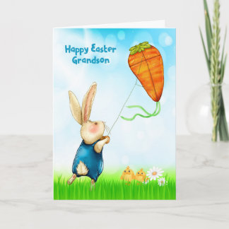 Easter for Grandson Rabbit Flying Carrot Kite Holiday Card
