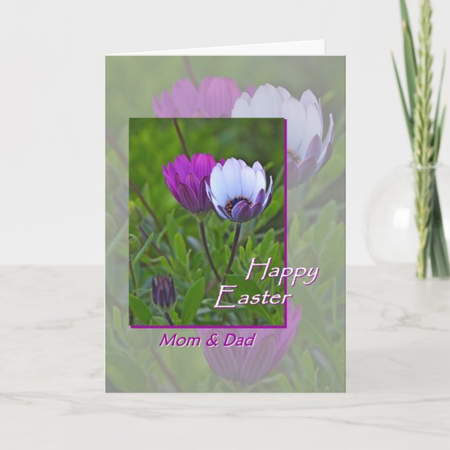 Easter for Mom and Dad Purple Flowers Holiday Card (Front)