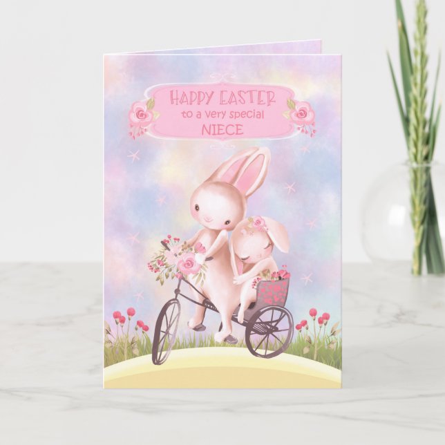 Easter for Niece Sweet Bunnies on a Bike Card (Front)