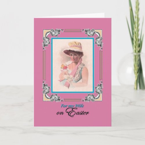 Easter for Wife_Vintage Lady with Bonnet and Poem Holiday Card