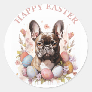 Easter French Bulldog Eggs and Flowers - Classic Round Sticker