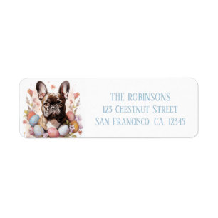 Easter French Bulldog Eggs and Flowers -   Label