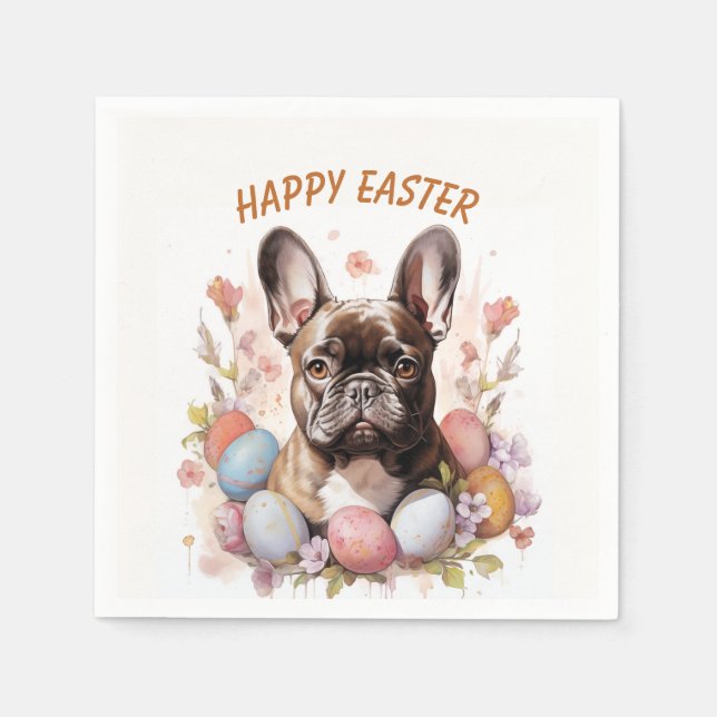 Easter French Bulldog Eggs and Flowers -   Napkins (Front)