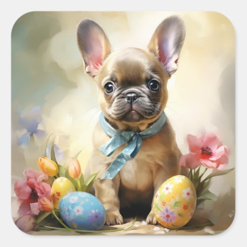 Easter French Bulldog Square Sticker