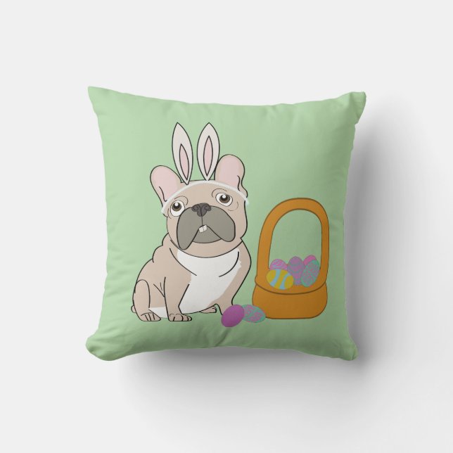 Easter French Bulldog Throw Pillow (Front)