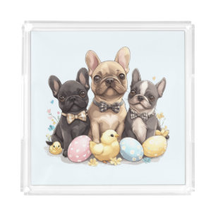 Easter French Bulldogs Acrylic Tray