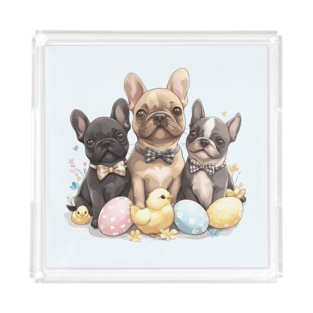 Easter French Bulldogs Acrylic Tray (Front)