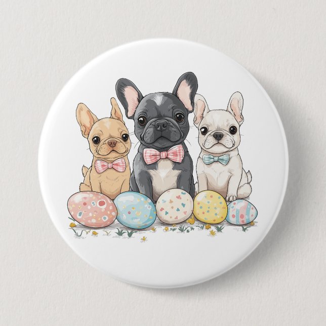 Easter French Bulldogs Button (Front)