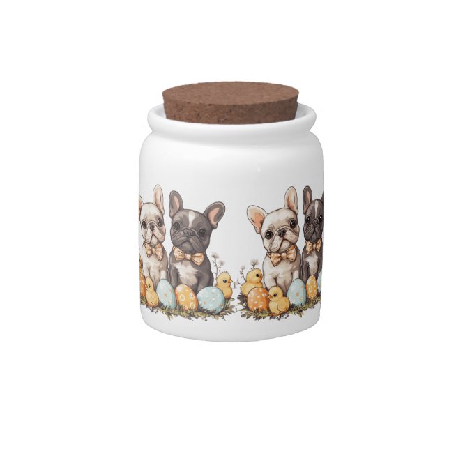 Easter French Bulldogs Candy Jar (Front)