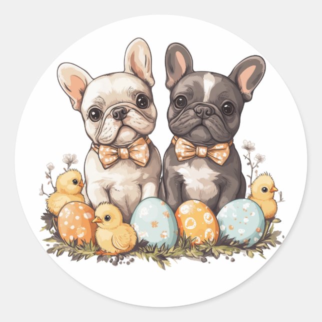 Easter French Bulldogs Classic Round Sticker (Front)
