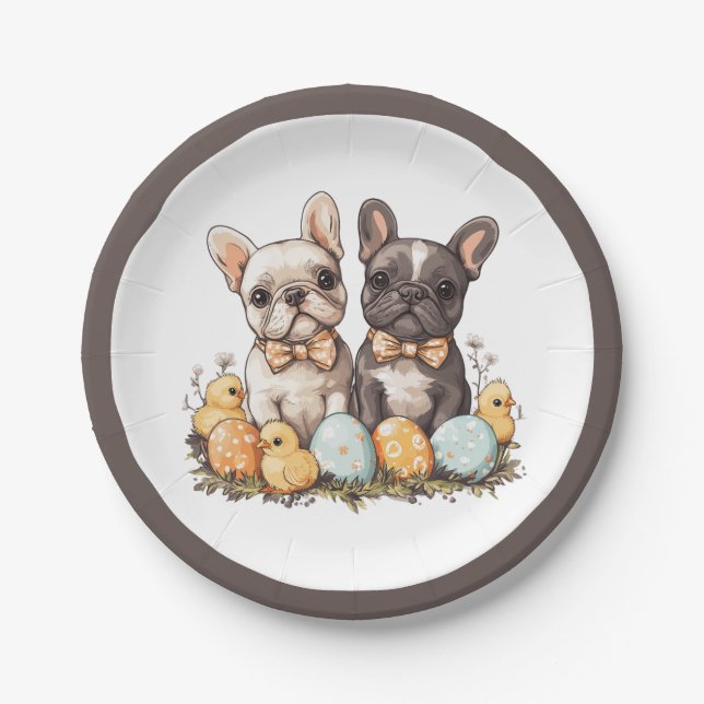 Easter French Bulldogs Paper Plates (Front)